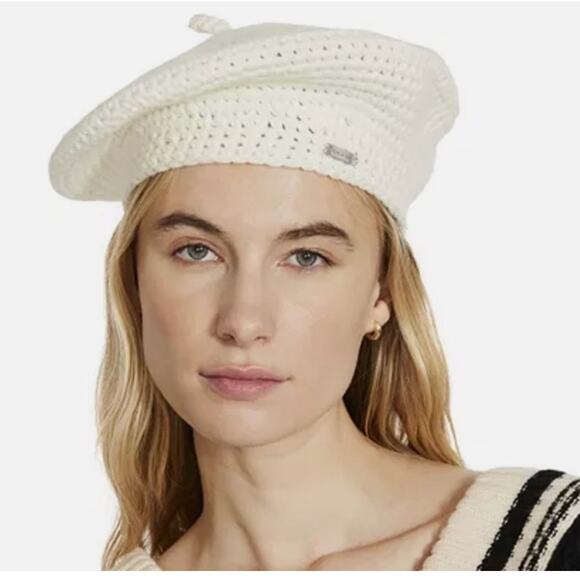 Steve Madden Beret Hat Womens One Size Cream Knit Minimalistic Crotchet Modern - Picture 1 of 6